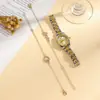 Moda exquisita reloj gradual dorado esfera de diamante cara de flor por lotes reloj de dama muñeca dos pulseras exquisitas/3 Piezas