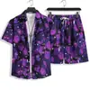 Sanya Travel Hawaii Terno Camisa Masculina de Manga Curta Férias na Praia à Beira-Mar Shorts Largos Casuais Moda Masculina