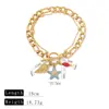 Pulsera apilable de doble capa estilo océano con colgante de estrella de mar y concha de acero inoxidable, hebilla dorada tipo OT, pulsera de moda versátil