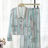 Traje de Seda de Solapa Pequeña Delgado de Manga Larga Estilo Artístico para Mujer Pijama de Seda de Hielo Ropa de Casa Verano para Mujer