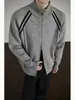 Suéter cardigan listrado com gola alta e color-block estilo Old Money para homens, jaqueta de malha com zíper duplo American cleanfit de outono