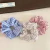 Goma para el pelo tipo scrunchie de tela a rayas azules y blancas estilo coreano, Accesorio para el cabello refrescante y versátil para niñas, Adecuado para coletas y moños