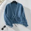 2024 Outono e Inverno Nova Moda Feminina Europeia e Americana Sexy Cor Sólida Suéter Decote Em V Com Cadarço Solto Curto Cardigan De Malha