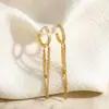 Brincos de Aço Titânio Transfronteiriços Yuhui, Brincos Circulares Incrustados com Diamantes Estilo Ins, Brincos com Franjas de Corrente Fina, Brincos de Aço Inoxidável Banhados a Ouro Real