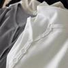 Camiseta de manga larga con cuello en V para mujer con botones de algodón roscados Otoño 2023 nueva camiseta interior adelgazante de corte entallado