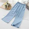Calças Antimosquito Femininas Verão Finas Jeans Seda Gelada Meninas Pequenas e Médias Casuais Imitação de Jeans Boca de Sino Calças de Roupa Externa