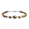 Pulseira Cruzada Europeia e Americana de Pedra Olho de Tigre e Ágata Preta para Homens e Mulheres, Estilo Casal, Fecho Ajustável de Aço Inoxidável, Joia de Cristal Natural