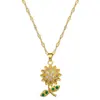 [Aço titânio] Folhas de girassol luz de luxo elegante lindo colar de diamantes das mulheres All-match clavícula cadeia de aço de titânio