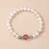 Pulsera de Cristal de Fresa Natural y Ágata Roja del Sur con Perlas Naturales, Accesorios de Collar Estilo Pareja DIY, Modelo al por Mayor en Stock del Fabricante