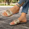 Sandalias de Talla Grande para Mujer de Comercio Exterior Transfronterizo Moda Verano 2026 Elegantes Versátiles de Color Sólido Sandalias Decoradas con Metal para Mujer