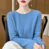 Suéter de Lã de Primeira Linha Feminino 100% Lã Pura Solto Manga Longa Novo Gola Redonda Camisa Base Tricotada para Outono e Inverno
