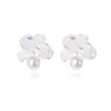 Aretes de Perla y Cristal con Diseño de Flor, Lujo Accesible, Aretes de Nicho de Alta Gama, Simples y Versátiles, Elegantes Aretes con Pasador de Plata S925