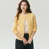 Suéter de cashmere com gola redonda e trança, estilo simples, para mulheres, cardigã 100% cashmere puro, peça de outer wear tricotada, suéter quente e que afina para o outono