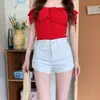 Pantalones cortos sexys de mezclilla retro para verano de cintura alta y corte slim para mujer