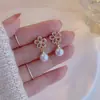 Pendientes de Flor de Zircón Rosa y Perla 2025 Verano Nuevos Elegantes Dulces y Frescos Combinan con Todo Pendientes de Gama Alta