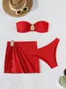 Nuevo Bikini Sexy de Tres Piezas de Amazon 2026, Traje de Baño de Bikini de Dos Piezas con Top de Tubo Dividido, Bikini Estilo Falda para Playa