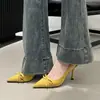 Zapatos de Tacón Alto con Pajarita para Mujer 2025 Primavera y Verano Nuevo Estilo Punta Fina Elegantes Fiesta de Noche Commute al Trabajo Tacones de Aguja Negros Bajos
