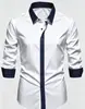 E-commerce Transfronteiriço Amazon Nova Camisa Casual de Manga Longa com Bolinhas Color Block para Homens AliExpress Amazon Esticável em Quatro Direções