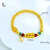 Cuentas de Moneda Pixiu de la Suerte Ágata Negra Pulsera Pixiu Joyería Estilo Chino Cobre Chapado en Oro Accesorios Unisex
