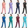 Traje Gola Alta Feminino Zíper Salão de Beleza Roupa de Trabalho Uniforme Lavagem à Mão Roupas de Verão Manga Curta Roupas Cirúrgicas
