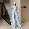 Conjunto Elegante Sem Mangas de Cor Sólida Transfronteiriço Calças de Pernas Largas de Cintura Alta Duas Peças Novo Estilo Estilo Ocidental Look Slim Moda Versátil