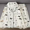 Pijama Redondo com Estampa de Coelho Floral para Mulheres, Conjunto de Calça e Blusa de Manga Longa para Primavera e Outono, Conjunto de Duas Peças com Gola Redonda para Casa