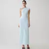 Novedades de Otoño para Mujeres Europeas y Americanas Elegante Atuendo de Temperamento Vestido con Escote Bardot Sexy Cintura Alta Falda Larga Adelgazante para Mujer