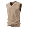 Colete de malha masculino com gola V para outono e inverno, colete suéter sem mangas liso, camada interna business casual, multicolor em estoque