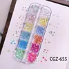 Sinfonia de Nail Art Conjunto de Pérolas Sereia Decoração Caixa Retangular de 12 Compartimentos Cor de Doce Diamantes Mistos de Fundo Plano