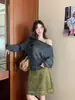 SUSAN Top de Punto Asimétrico de Manga Larga Holgado Estilo Coreano Otoño Estampado de Leopardo Remaches de Estrella Adelgazante para Mujer 6669s