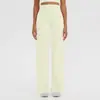 Calça Longa Esportiva Cruzada Escovada de Cintura Alta com Controle Abdominal para Corrida Yoga Levanta Bumbum Perna Larga Solta Roupa Fitness Yoga Feminina