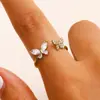 Europeu e Americano Hot Selling Fashion Jóias Elegante Diamante Completo Quatro Anel Borboleta Internet Estilo Popular Luz Luxo Dedo Indicador Anel de Abertura
