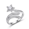 Anillo de Cobre y Circonita Transfronterizo para Mujer, Lujo de Gama Alta, Diseño de Hoja Geométrica con Diamantes Completos, Ajustable, Anillo Versátil para Dedo Índice