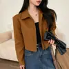 Jaqueta Casual Feminina Europeia e Americana Transfronteiriça de Zíper Manga Longa com Bolso Petite Moda Gola Lapela Jaqueta Curta Feminina 2026