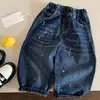 Pantalones largos casuales para niños, nueva colección de otoño 2026 para hombres, pantalones vaqueros estampados para niños pequeños, pantalones rectos con estampado de salpicaduras para bebé, elegantes para niñas