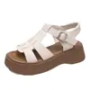 Sandálias Romanas de Solado Grosso para Mulheres 2026 Verão Novo Respiráveis Aumentadoras de Altura Sapatos de Praia para Mulheres Baixas para Combinar com Vestidos Sandálias Casuais