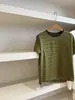 Camiseta de Manga Corta con Rayas Verde Musgo Súper Iluminadoras Estilo Japonés Cuello Redondo Simple Hombro Normal Top E051