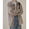 Camisa Masculina de Manga Longa Estilo Britânico Xadrez C Primavera e Outono, Jaqueta Preto e Branco, Marca Tendência Estilo Americano, Masculino e Bonito