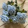 Decoración de ramo de simulación al por mayor de fábrica 9 rosas de ángulo pequeño para interiores, hogar, boda, sesión de fotos, flores falsas de tela de seda