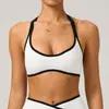 Sujetador deportivo sin costuras de estilo europeo y americano con tiras al cuello y hermoso diseño en la espalda para mujer, adecuado para fitness, Pilates y yoga, de secado rápido y sin costuras