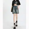 Shorts Jeans Azul Retrô de Cintura Alta para Mulheres, Novo Estilo Verão 2026, Corte Solto, Emagrecedor, Versátil, Shorts Casuais