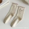 Calcetines para Mujer con Borde de Oreja, Lazo Bordado Real, Punto de Hilo, Calcetines de Media Caña para Mujer, Ins Estilo Japonés de Moda, Dulce Media Caña de Rizo