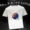 Camiseta de Algodão Puro Manga Curta Gola Redonda Estampada Pesada Masculina Estilo Coreano Marca Tendência Solta Tamanho Grande Camiseta Estilo Ins Camiseta Básica
