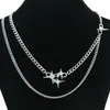 Acero de Titanio Celebridad de Internet Ancla Llevando Cadena Cubana de Doble Capa con Costuras Cadena de Estrella de Diamante Set de Cadena para el Cuello Tendencia Estilo ins para Mujer Cadena