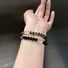 Pulsera de cuarzo ahumado natural, pulsera de obsidiana de piedra cruda genuina para mujer, adecuada para equilibrar los elementos metal y agua, pulsera apilable de doble bucle