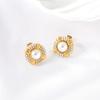 Aretes Redondos Simples y Versátiles de Acero Inoxidable 304 con Incrustaciones de Perlas para Mujer, Chapados al Vacío con Joyería de Oro de 18K