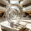 Fábrica de Origem Escultura Espiral Oca de Aço Inoxidável Malha Perfurada Anel de Metal Instalação de Arte para Hall Personalizável