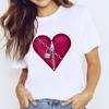 Comercio exterior 2023 nuevo color grafiti amor estampado camiseta de manga corta para mujer entrega de una pieza cuello redondo