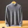 Nuevo suéter de cachemira para hombre con cuello medio alto, versátil, simple, holgado, elegante, camiseta base de lana tejida