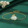 Ano do Coelho do Zodíaco Este Ano Coelho de Jade Auspicioso Simulação Jade Hetian Estilo Palácio Pulseira Pingente Colar Anel Aberto Mulheres